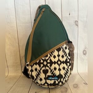 KAVU Rope Sling Bag Dark Green Black & White Geometric Ikat Canvas Crossbody